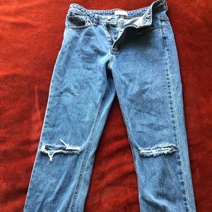 High Waisted Straight Leg Distressed Jeans